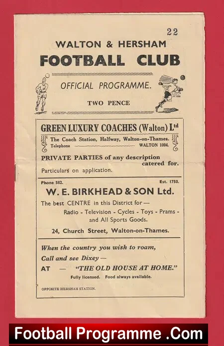 Walton Hersham v Hoffmann Athletic 1946 – 1940s