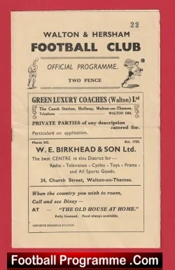Walton Hersham v Hoffmann Athletic 1946 – 1940s