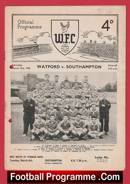 Watford v Southampton 1956 - Multi Autographed SIGNED