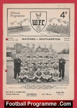 Watford v Southampton 1956 - Multi Autographed SIGNED - football programme