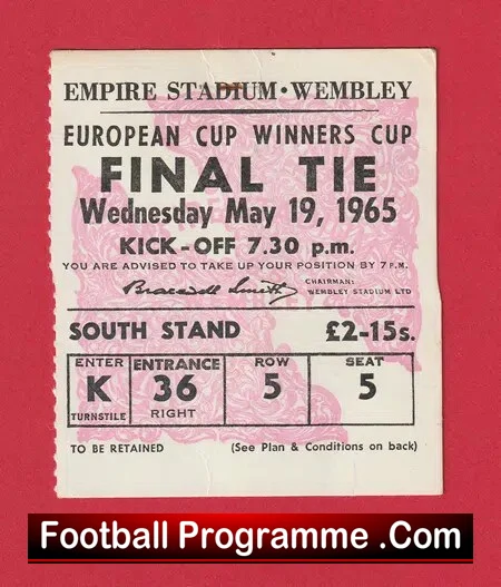 West Ham United v 1860 Munich 1965 – European Cup Final Ticket