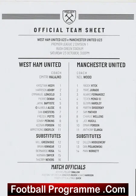 West Ham United v Manchester United 2021 - Under 23 - U23