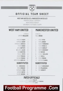 West Ham United v Manchester United 2021 - Under 23 - U23 - football programme