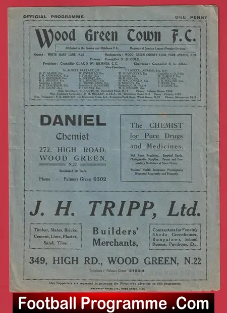 Wood Green v Metropolitan Police 1932 – Met Spartan League 30’s