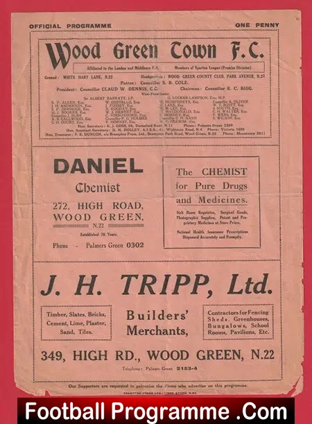 Wood Green v Royal Air Force RAF 1933 Middlesex Senior Cup 30’s