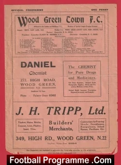Wood Green v Royal Air Force RAF 1933 Middlesex Senior Cup 30's - football programme