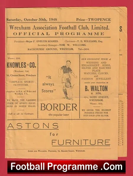 Wrexham v Gateshead 1948 – 1940’s Football Programme
