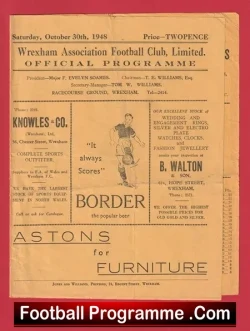 Wrexham v Gateshead 1948 – 1940’s Football Programme