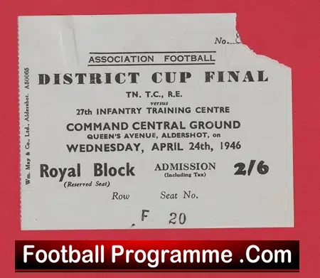 27th Infantary Training Centre v TN TC 1946 – Cup Final Ticket