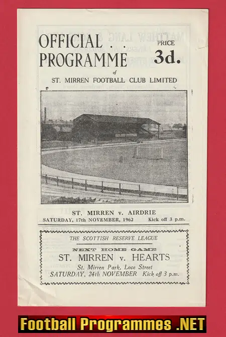 St Mirren v Airdrieonians Airdrie 1962 – Scotland