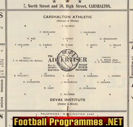 Carshalton Athletic v Devas Institute 1956 Surrey Senior Shield