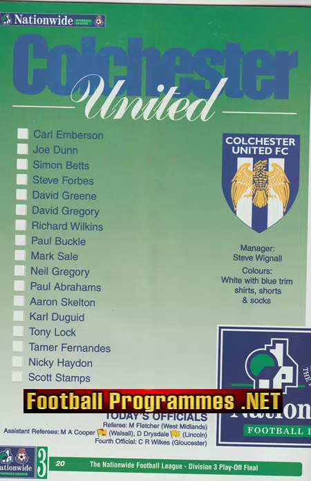 Colchester United v Torquay United 1998 - Playoff Final Wembley