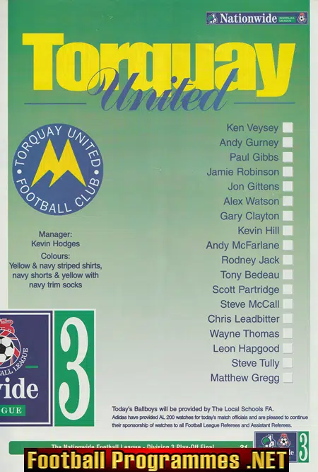Colchester United v Torquay United 1998 - Playoff Final Wembley