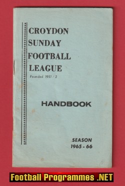 Croydon Sunday Football League Handbook 1965 – 1966