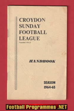 Croydon Sunday Football League Handbook 1964 – 1965
