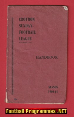 Croydon Sunday Football League Handbook 1960 – 1961