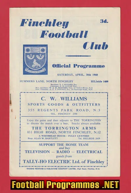 Hendon v Enfield 1960 – Senior Cup Final Programme Finchley