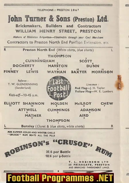 Preston North End v Burnley 1953