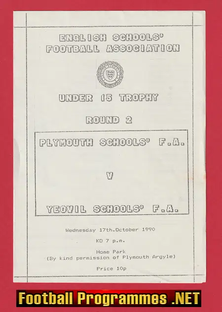 Plymouth v Yeovil 1990 - English Schoolboys Under 15 Trophy