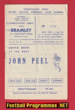 Workington Town Rugby v Bramley 1962