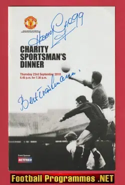 Sportsman's Dinner Menu SIGNED Harry Gregg + Bert Trautmann 2010