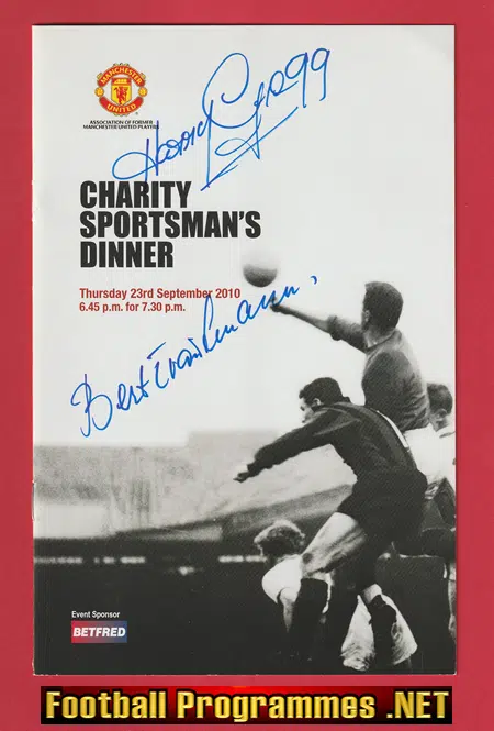Sportsman's Dinner Menu SIGNED Harry Gregg + Bert Trautmann 2010
