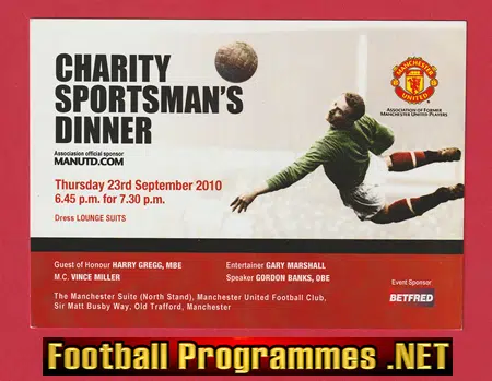 Sportsman's Dinner Menu SIGNED Harry Gregg + Bert Trautmann 2010