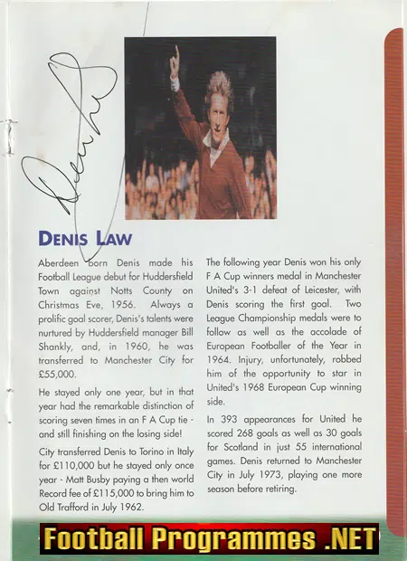 Villa FC 30th Anniversary 1969 - 1999 - SIGNED Denis Law