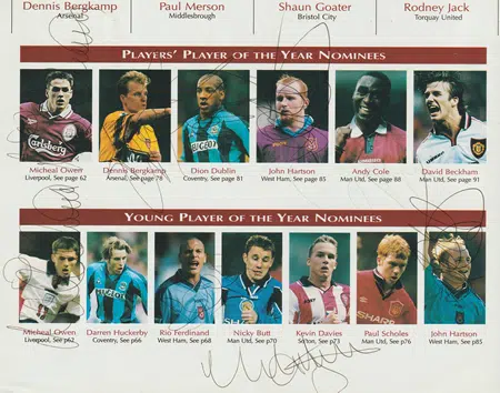 PFA Football Awards 1998 Multi SIGNED Stiles Giggs Owen Bergkamp