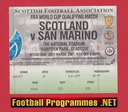 Scotland v San Marino 2001 - Ticket Hampden Park