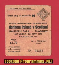 Scotland v Northern Ireland 1978 - Football Ticket Hampden Park