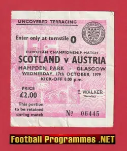Scotland v Austria 1979 - Football Ticket Hampden Park