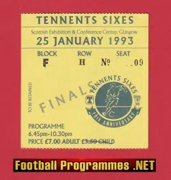 Tennents Sixes - 6-A-Side 1993 - Ticket Glasgow