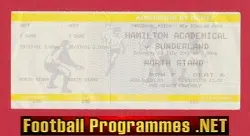 Hamilton Academical v Sunderland 2001 - Full Football Ticket