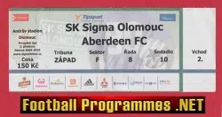 Sigma Olomouc v Aberdeen 2009 - Football Ticket - Czech
