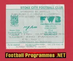 Stoke City v Liverpool 1991 - Football Ticket
