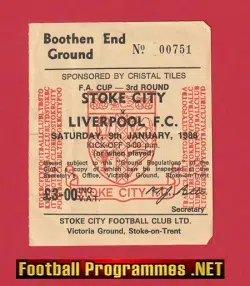 Stoke City v Liverpool 1988 - Football Ticket