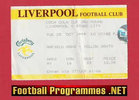 Liverpool v Stoke City 1994 – Football Ticket