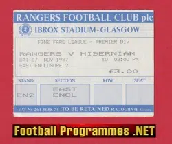 Glasgow Rangers v Hibernian Hibs 1987 - Football Ticket Scotland