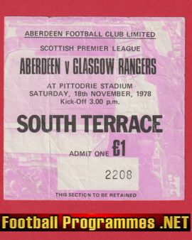 Aberdeen v Glasgow Rangers 1978 – Football Ticket