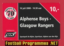 Alphense Boys v Glasgow Rangers 2000 Football Ticket Netherlands