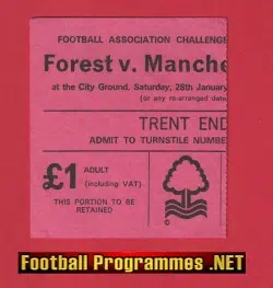 Nottingham Forest v Manchester City 1978 - Ticket Rearranged