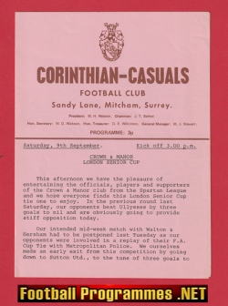 Corinthian Casuals v Crown Manor 1970s ? – London Senior Cup