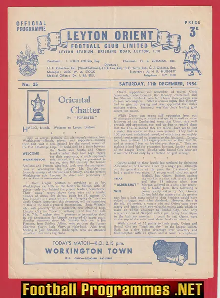Leyton Orient v Workington Town 1954 - 1950s Programme