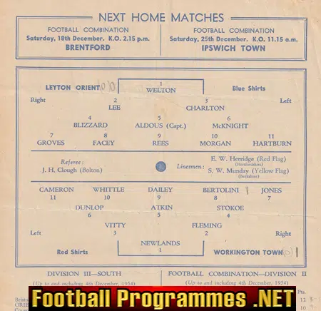 Leyton Orient v Workington Town 1954 - 1950s Programme