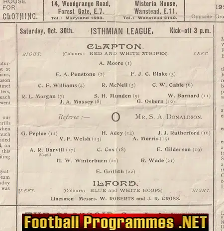 Clapton v Ilford 1926 - 1920s Old Programme 20s