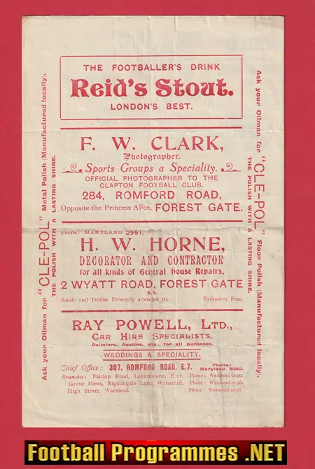 Clapton v Ilford 1926 - 1920s Old Programme 20s