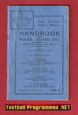 South London Football Club Official Hanbook Rules 1952 - 1953