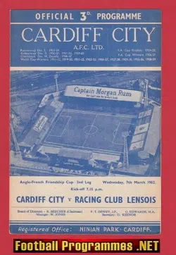 Cardiff City v Racing Club Lensois 1962 – France French Team