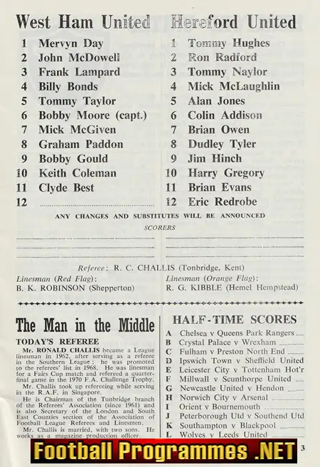 West Ham United v Hereford United 1974 - Bobby Moore Final Match